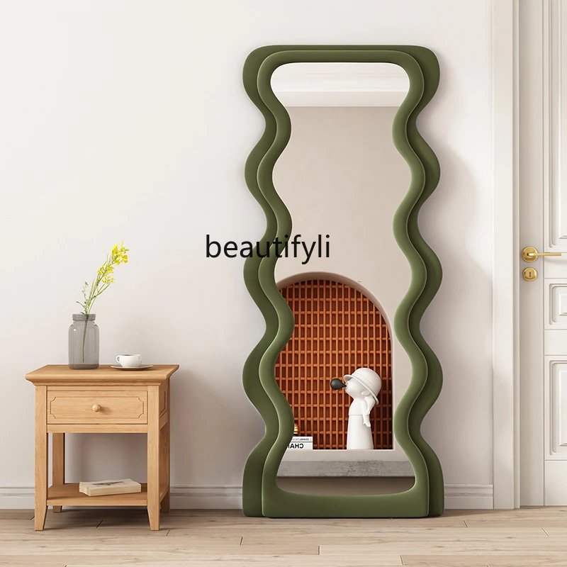 

yj Retro Special-Shaped Wave Design Sense Full-Length Mirror Ins Style Floor Mirror Nordic Full-Length Mirror against the Wall