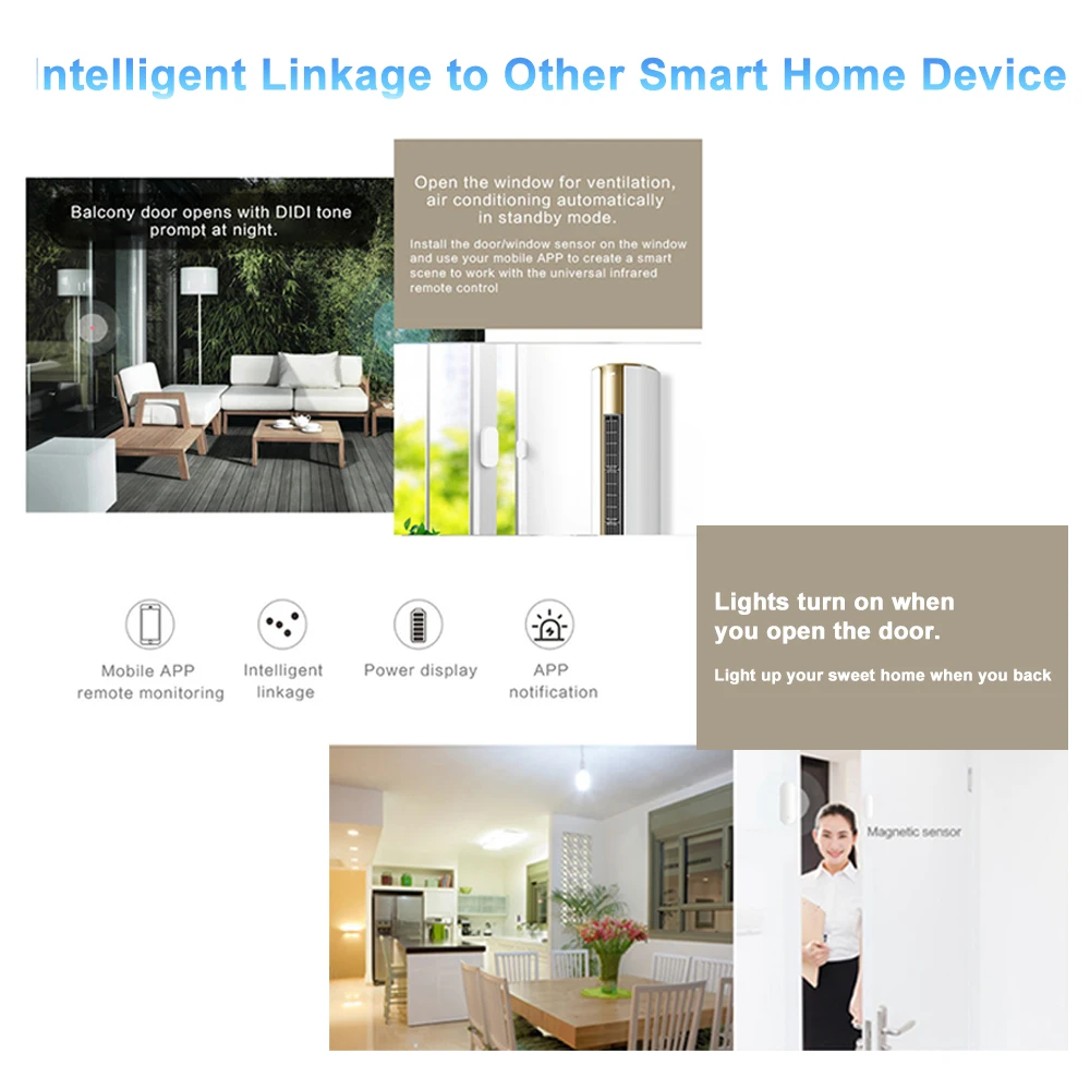 Tuya Smart WiFi Датчик открытия/закрытия двери Детектор Сигнализация для безопасности