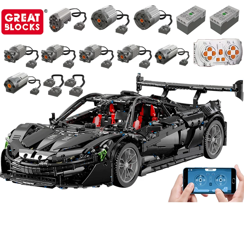 

1:8 XQ1001-A Technical APP Remote Control Moter Power Bricks Building Blocks Super Sports Car Sets Gift Modular Toys For Kids
