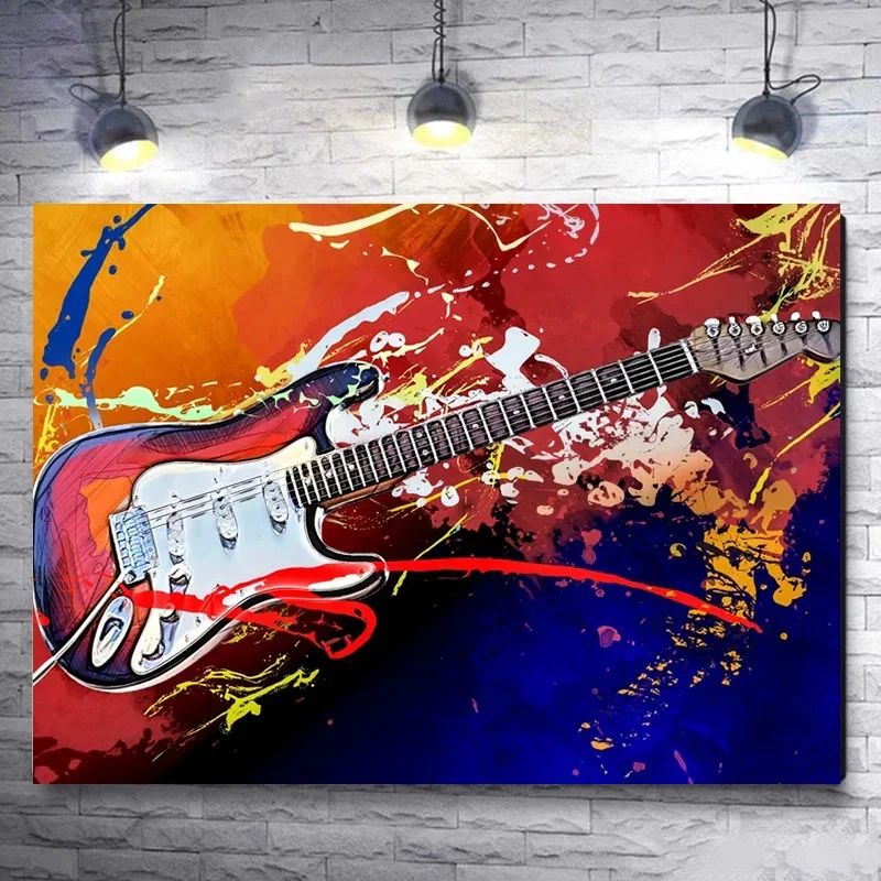 Красочные постеры с изображением электрогитары на холсте и принты современное