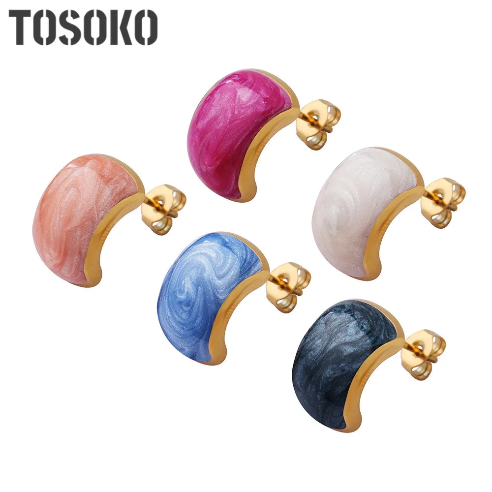 

TOSOKO Stainless Steel Jewelry Enamel Drop Glaze Multicolor Earrings Women's Fashion Gold-Plated Frame Earrings BSF076