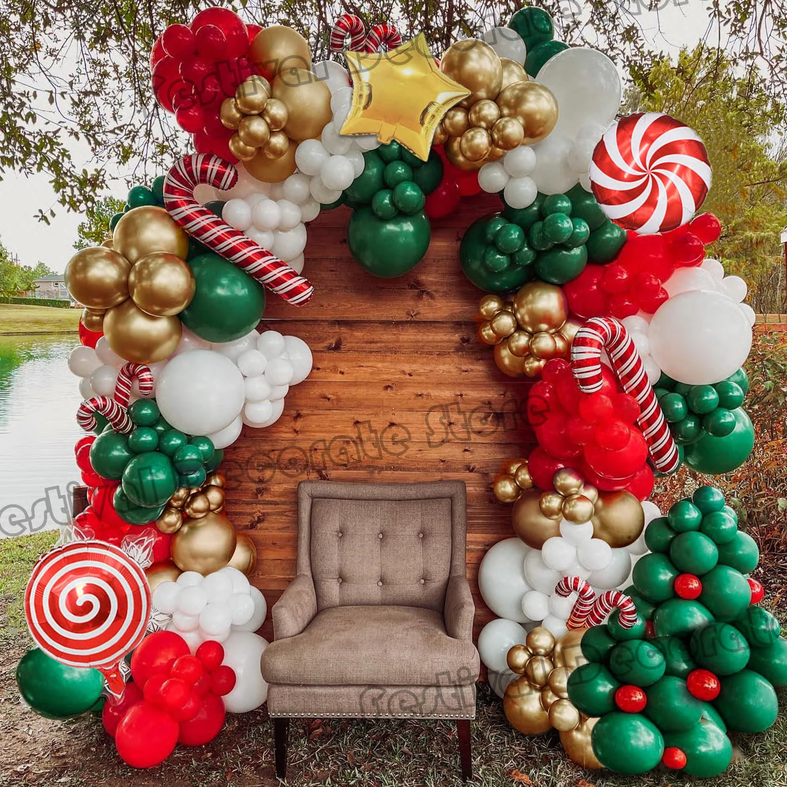

Red White Green Christmas Balloons Garland Arch Kit with Candy Cane Foil Balloon for Xmas New Year 2024 Party Decoration Supplie