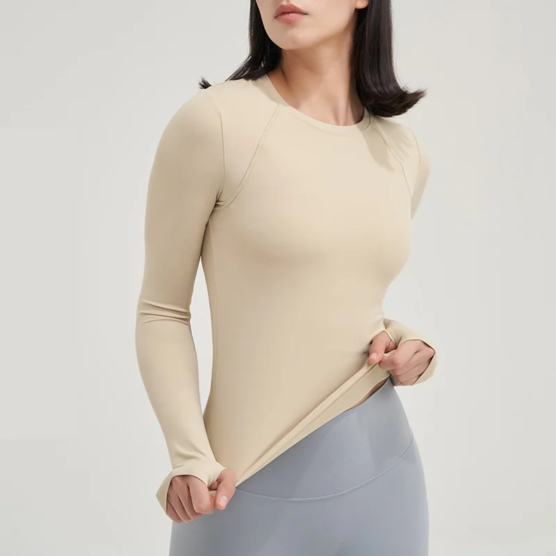 Solid Color Fitness Soft Women Sport Long Sleeve Yoga Shirt Top Round Neck Gym T-shirt Breathable Comprehensive Training Wear