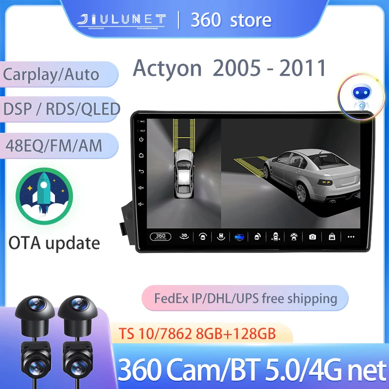 

JIULUNET Smart Stereo Android Auto 360 Cam Radio For SsangYong Actyon C100 2005 - 2011 Multimedia Navigation Carplay