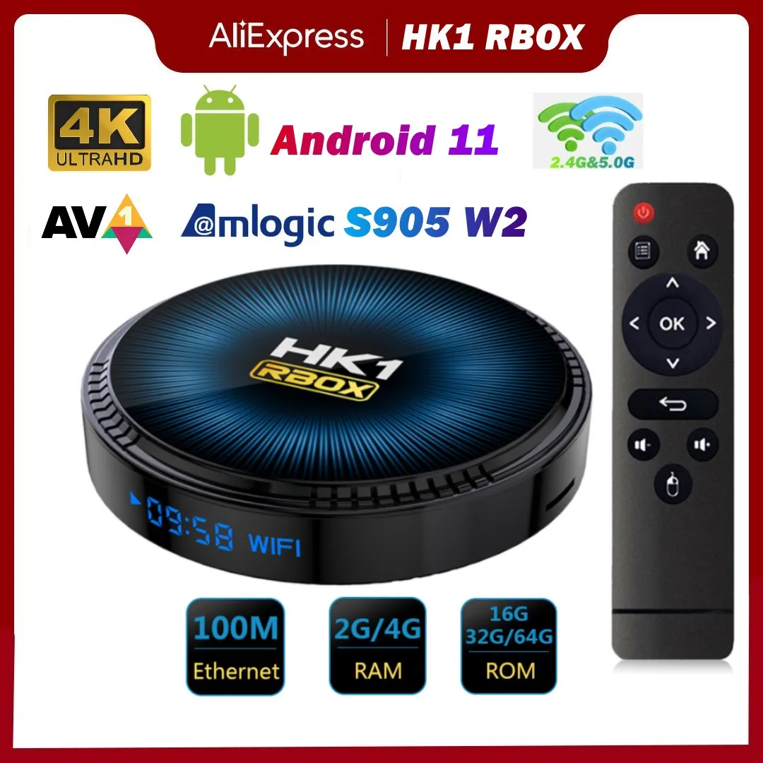 

2023 HK1 RBOX W2 Smart Tv Box Android 11 Amlogic S905W2 4K AV1 100M 2.4G 5G Dual Wifi BT4.1 Media Player HK1 RBOX Set top box