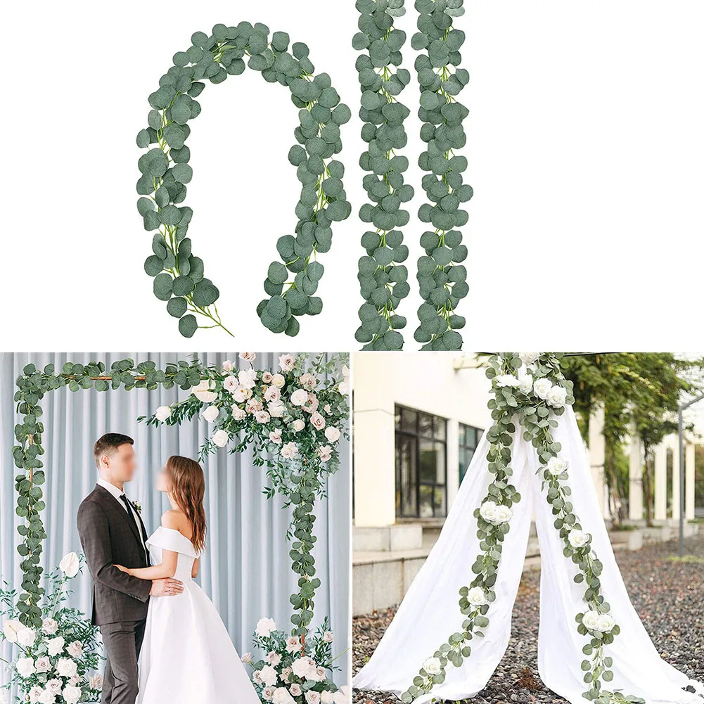 

Green Eucalyptus Leaves Garland Wisteria Artificial Flowers Rattan Fake Plant Silk Leaf Vines For Wedding Birthday Party Decor