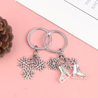 1pc silver color zircon 3d ice skates snowflake pendant key ring skating key chain keychain jewelry for winter gift