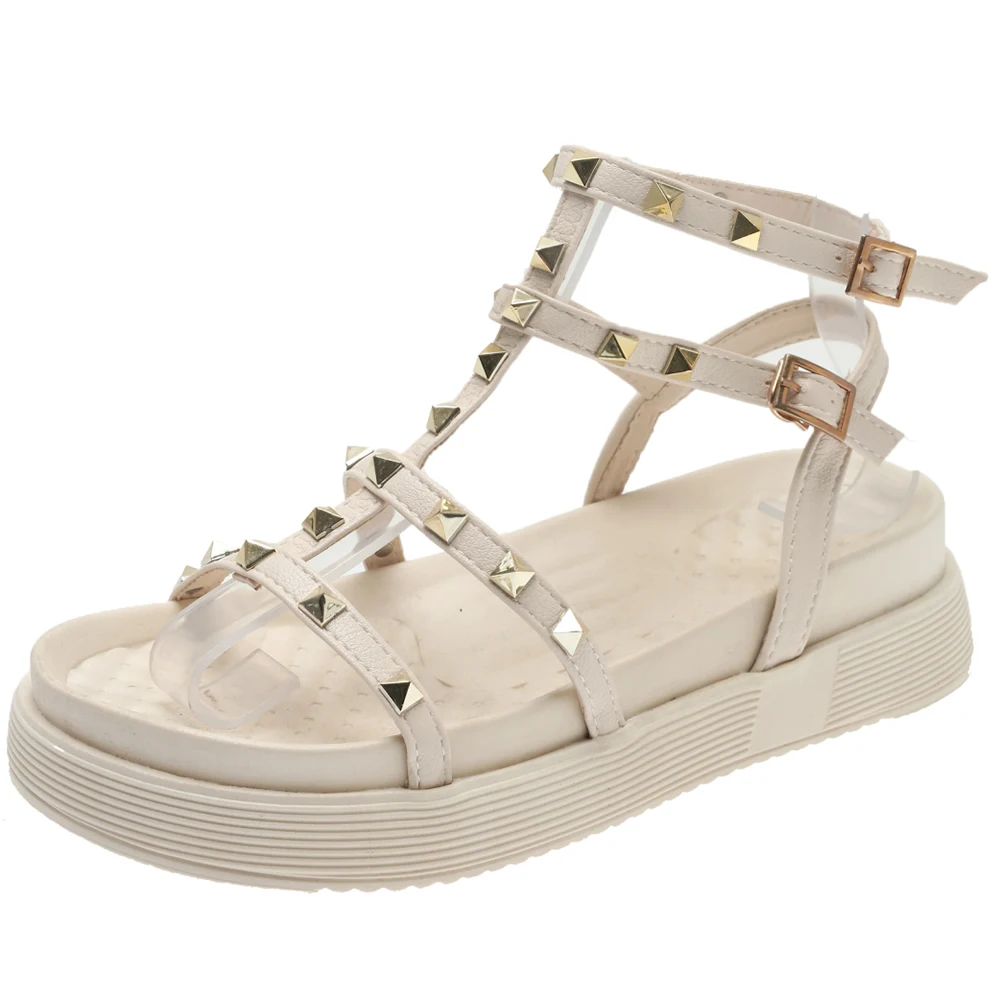 2022 Sandals Ladies Shoes Summer Clear Heels Med Muffins shoe Buckle Strap Suit Female Beige All-Match New Comfort Clogs Studded