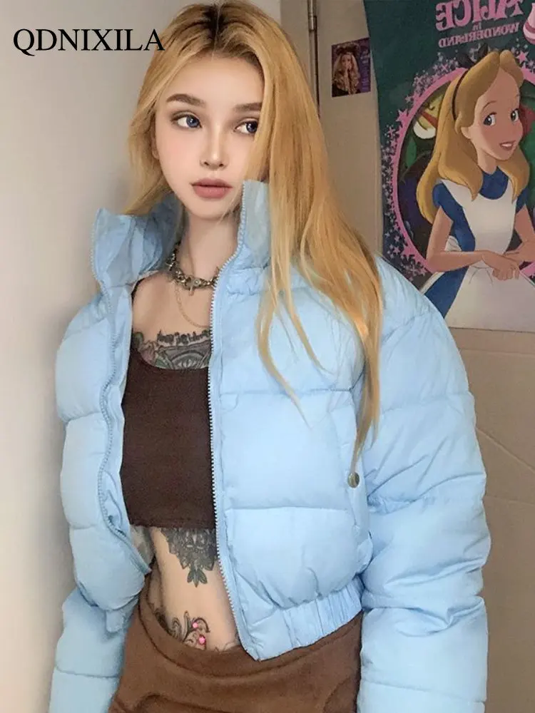 2022 Winter Coat for Women Keep Warm and Thick Jackets Blue Short Coat Cute Fluffy Cotton-padded Jacket Winter Clothes Women
