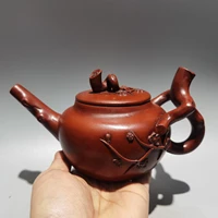 9 chinese yixing zisha pottery plum bossom plum root shape kettle teapot flagon red mud gather fortune office ornaments