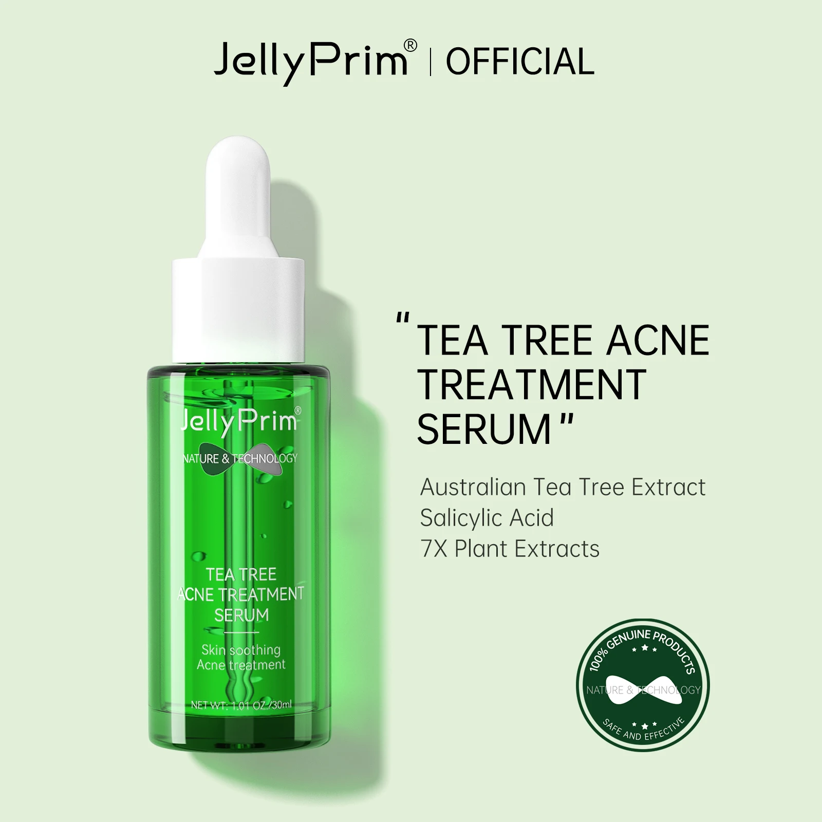 

Jellyprim Anti-Acne Tea Tree Serum Oil for Against Face Acne Treatment Moisturizer Pimple Scar Skincare Pore Shrinking Products