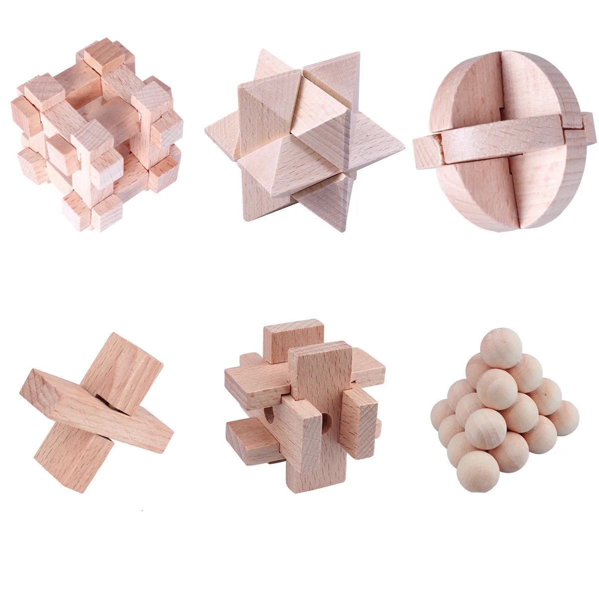 

Set of 6PCS Mini Size Wooden Brain Teasers Puzzles Game