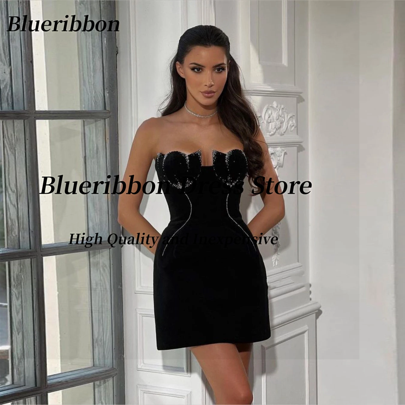 Blueribbon маленькие черные атласные мини-платья для выпускного вечера