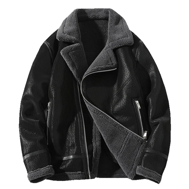 

Autumn Winter Plus Velvet Leather Jacket Men's High-end Loose Imitation Leather Jacket Fur One Warm Thick Leather Jacket M-5XL