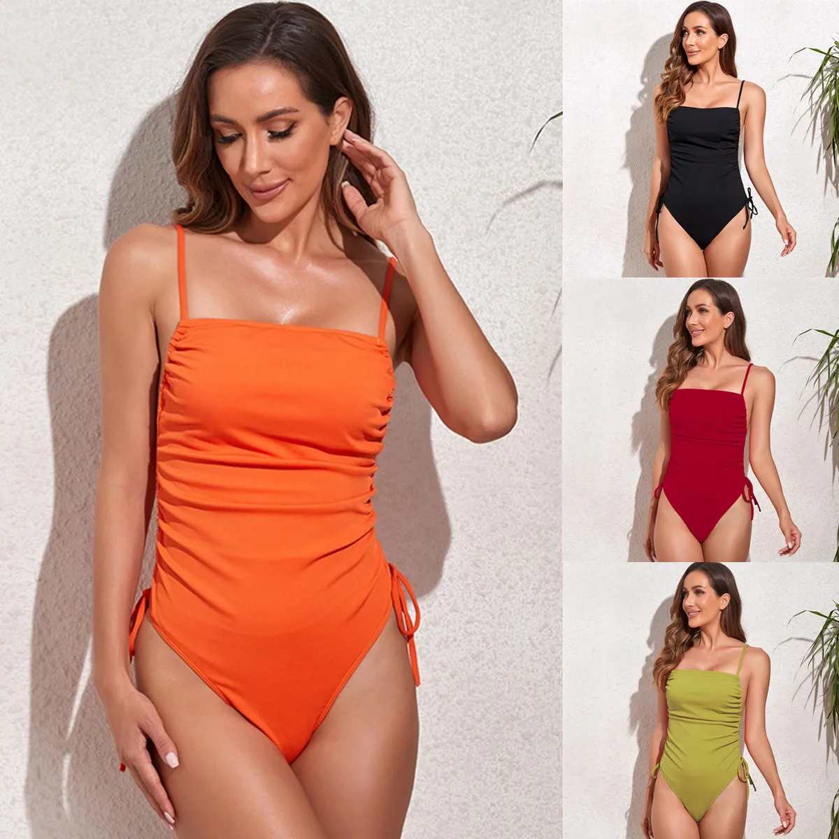 

2XL Beach Dress Split Solid Color 2 Pieces Women's Swimsuit Red Black Green Yellow Purple Female Sexy Bikini Set Jumpsuits