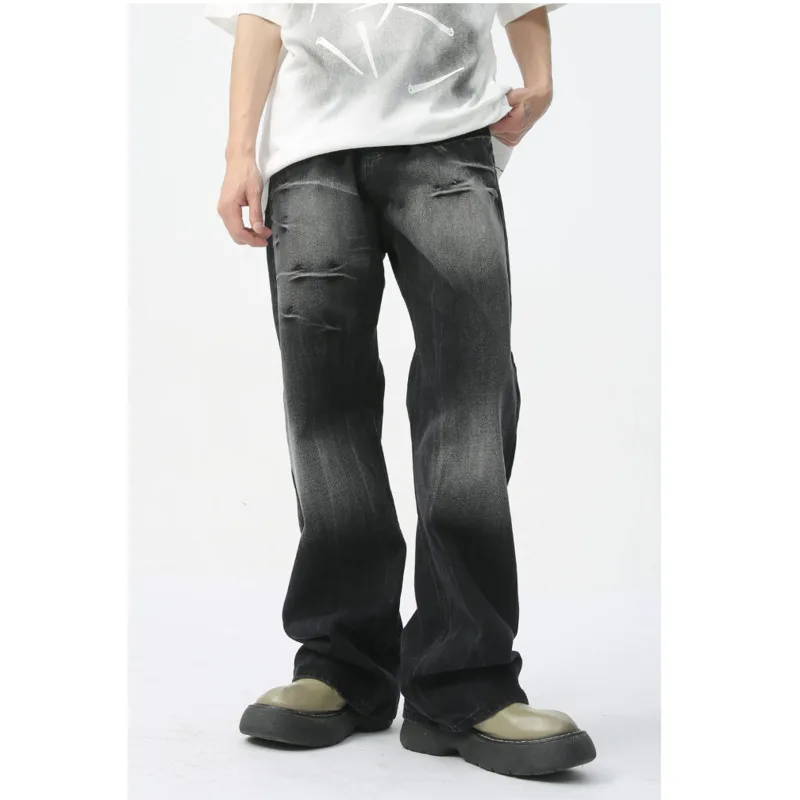 Мужские джинсы на молнии свободные прямые с эффектом потертости в американском