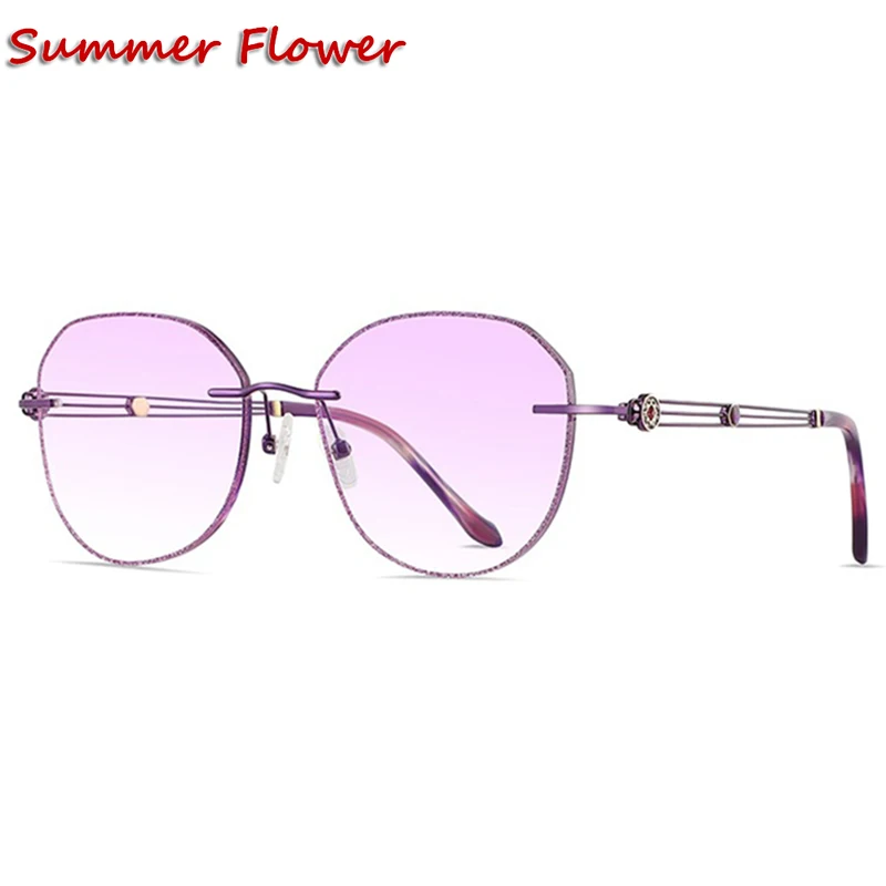 

Titanium Fashion Female Eye Glasses Vintage Round Trimmed Rimless Spectacle Frames Women Sunglasses Tint Lenses