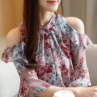 chiffon shirt womens 2022 summer short sleeved korean fashion clothing floral chiffon blouses and tops ladies 3xl flower 1970