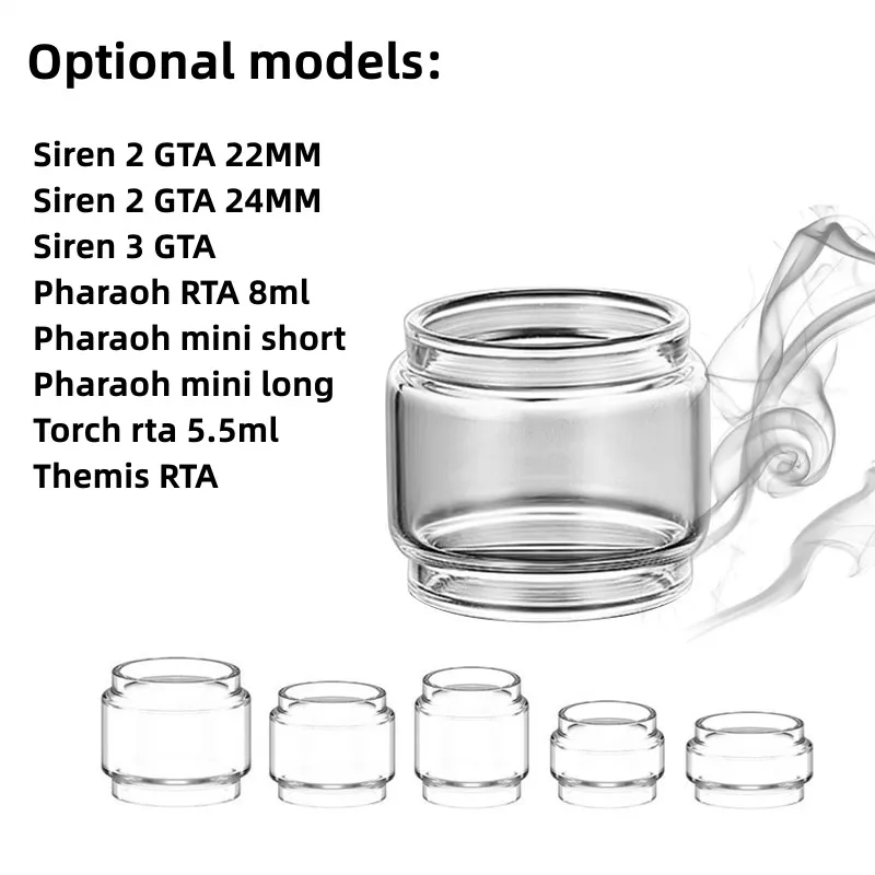 5 Pezzi Tubo Di Vetro A Bolle Per Sirena Digiflavor 2 Gta 22Mm /24Mm/Sirena 3 Gta/Faraone Rta / Mini Corto/Lungo/Torcia Rta/ Themis Rta