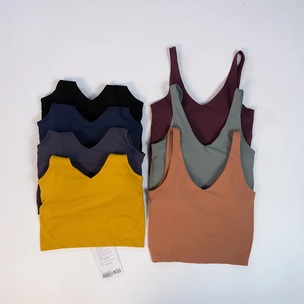 Solid Color U-shape Halter Luluwomen Fitness Bra Soft Sport Tank Top Gym Yoga Vest Comprehensive Training Removable Chest Pad