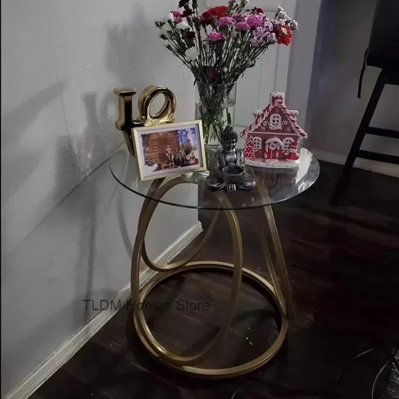 Роскошный журнальный столик стеклянный мобильный круглый маленький элегантный