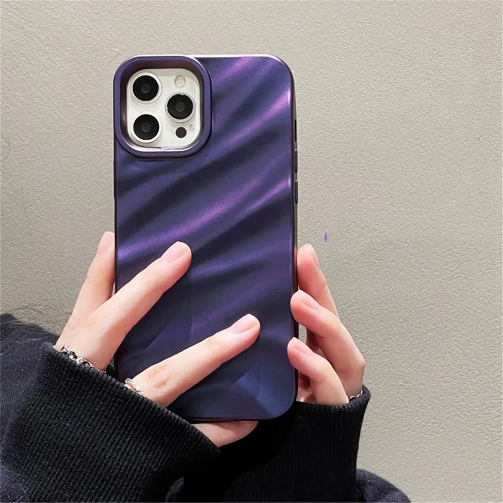 

Shining Electroplating 3D Purple Wave Silicon Phone Case For iPhone 14 13 12 Pro Max Case 11 Pro Max Soft Shell Protective Cover