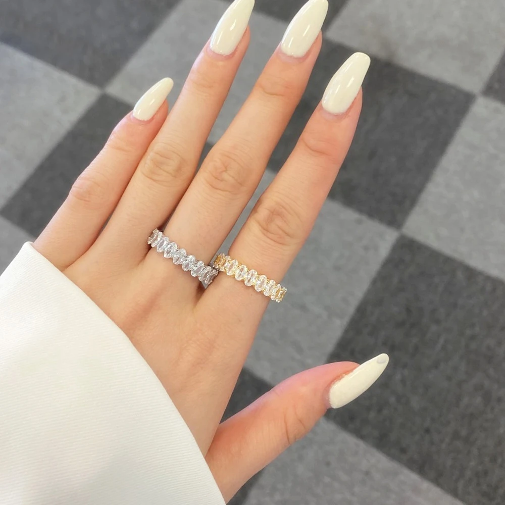 Shruno однотонное 14 к белое золото 2*3 мм овальная огранка муассанит обручальное