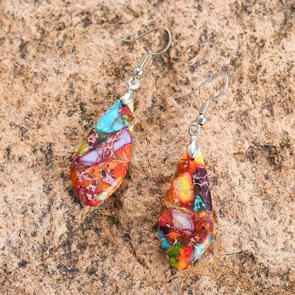 

Gemstone Earrings Statement Women Bohemian Teardrop Colorful Metal Jewelry Women's