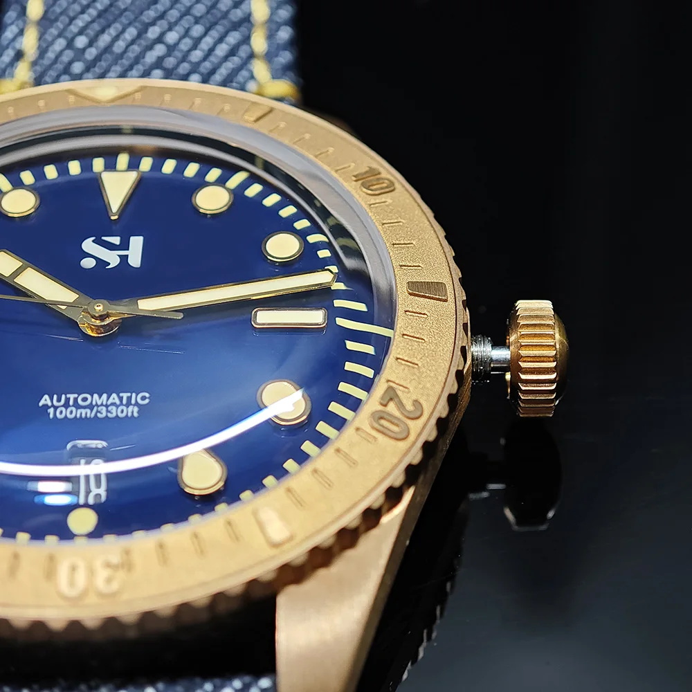 SH CUSN8 Solid Bronze Dive Watch 100M Waterproof Bronze Bezel  Automatic Mechanical Mens Diving Watch SW200 Luxury Gifts