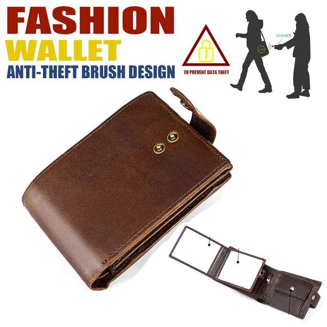 100% Genuine Leather Wallet Card Holder for Men RFID Blocking Organizers Purse Credit Card ID Badge Holder Bag Wallets Man 1