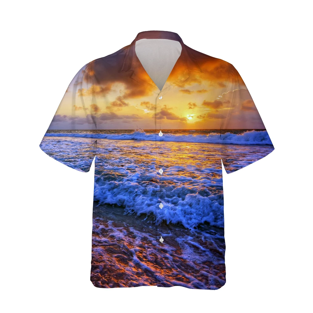 

Jumeast 3d Printed Sea Sunrise Sunset Hawaiian Shirt Men Short Sleeve Ocean Wave Print Fashion Shirts for Men Casual Loose Tops
