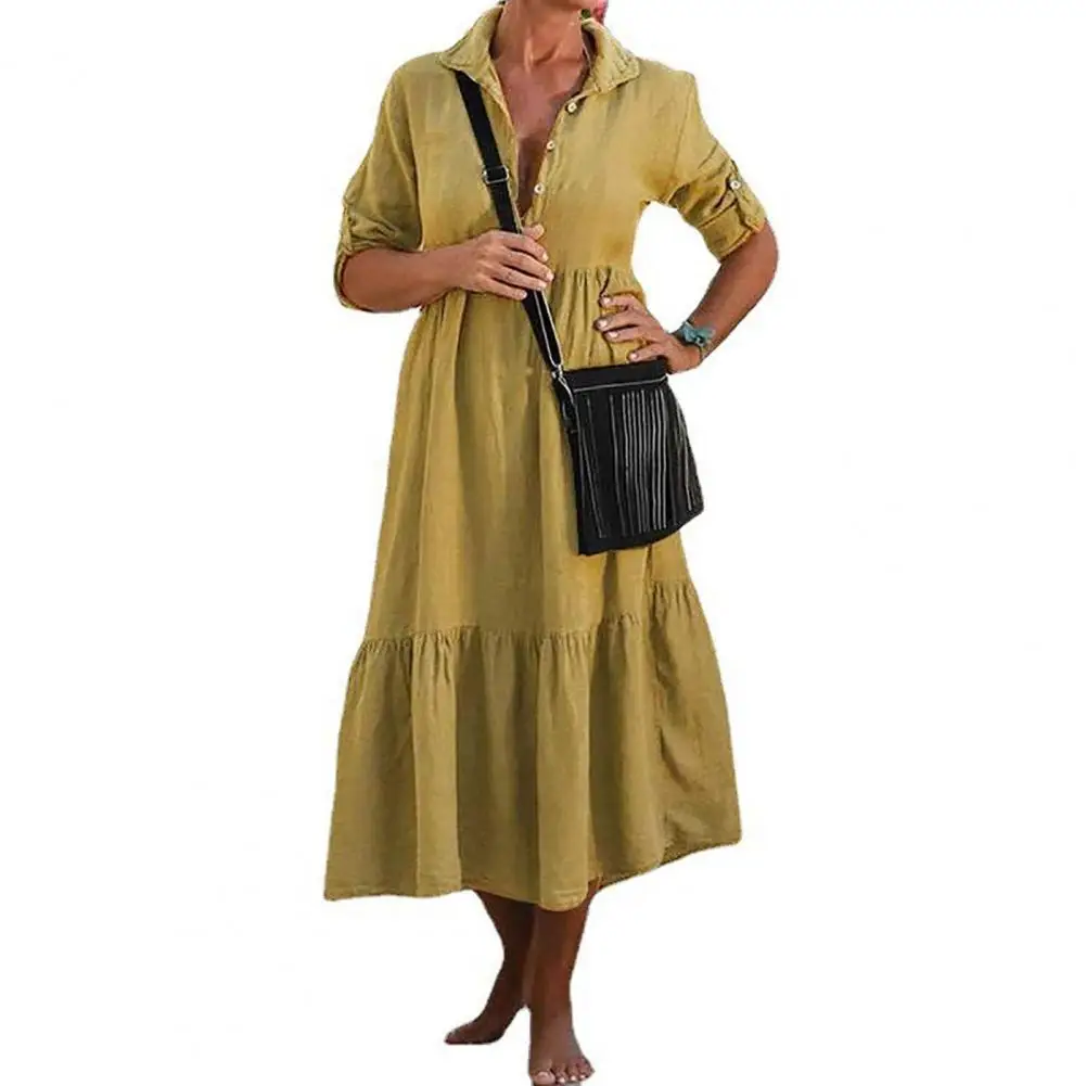 

Casual Dress Thin Breathable Pure Colors Office Lady Shirt Dress Casual Sundress Office Dress Female Clothing
