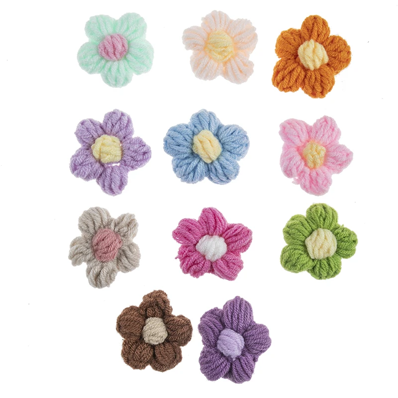 Милые 10 шт красочные ручной работы пышные цветы шерсть вязание крючком Пряжа