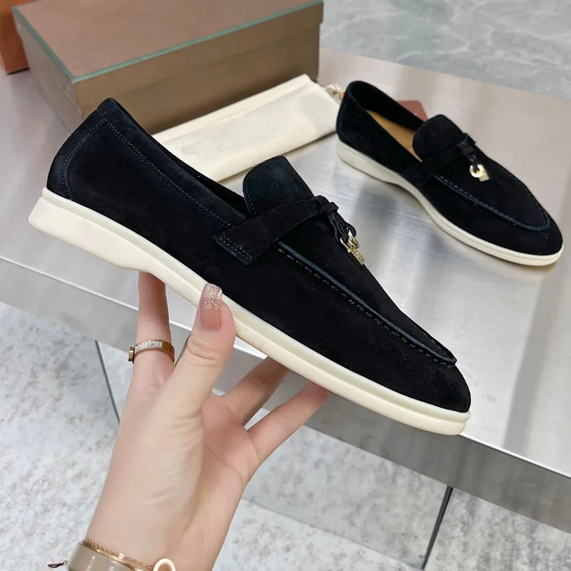 Best Quality Suede Loafers Women Moccasin Summer Walk Shoes Causal Comfortable Slip On Flat Shoes Mules Driving Beanie Shoes