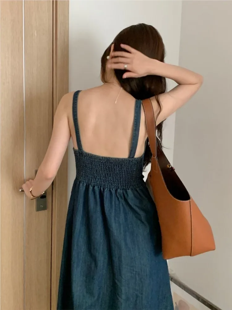 Джинсовое летнее платье без рукавов женские Модные приталенные платья в стиле