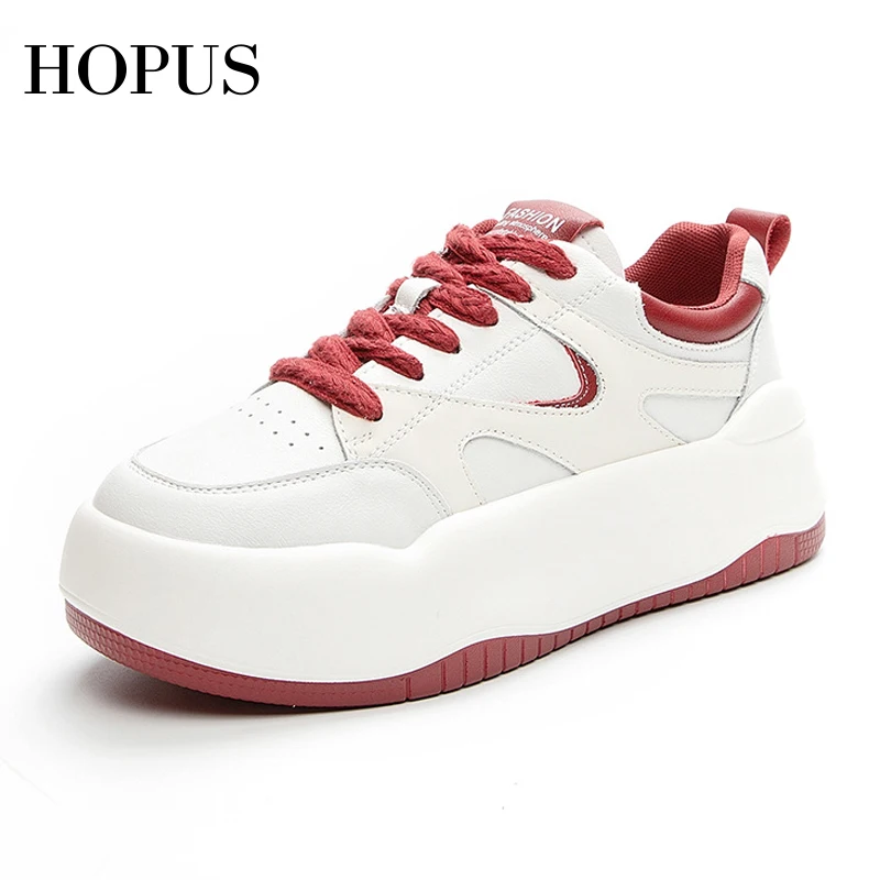 

HOPUS Shoes For Women 2022 New Autumn Fashion Thick Sole Breathable Women Sport Sneaker Leather Comfort White Platform Sneakers