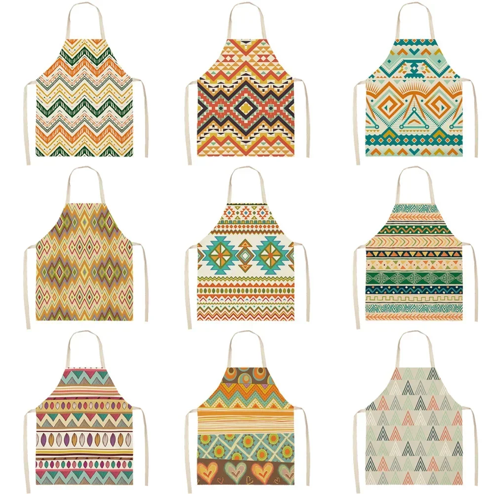 Фартук из хлопка и льна с геометрическим рисунком кухонный цветной нагрудник на