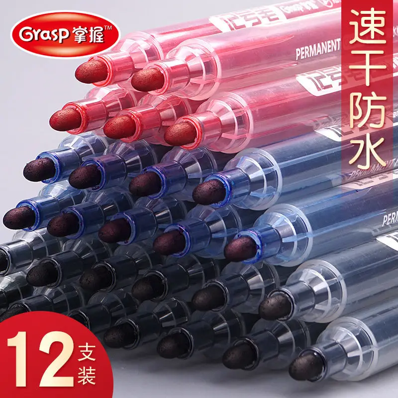 

6pcs Marker Pen Oily Non-erasable Black Thick Red Waterproof Big Head Construction Site Express Logistics Single Large Capacity