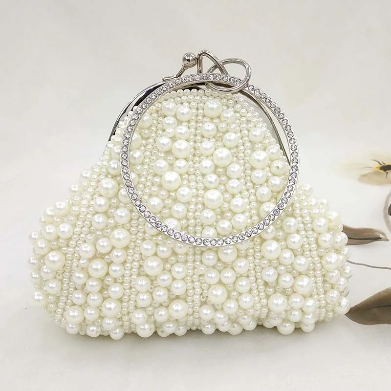 

Fashion White Plastic Pearl Hobos Ladies Clutch Bag Elegant Evening Bags Pouch Soft Small Handbags Female Wedding Bride Clutches