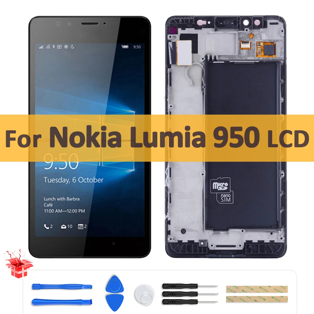 

5.2" Original AMOLED For Microsoft Nokia Lumia 950 RM-1118 RM-1104 RM1106 LCD Display Touch Screen Digitizer Assembly with Frame