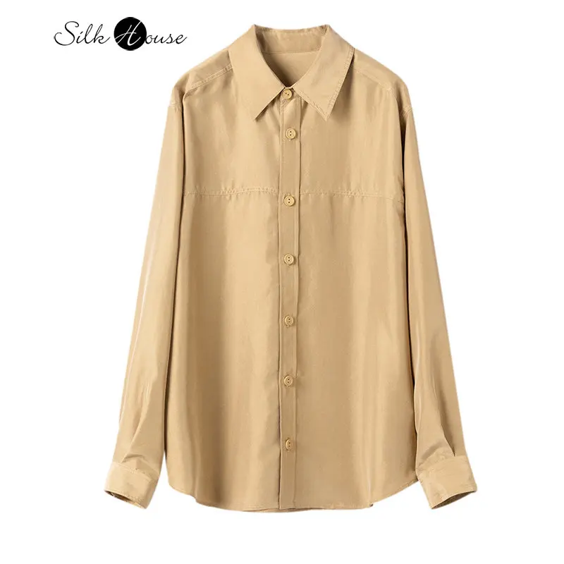 

2023 New Coat Spring and Autumn Silk Shirt Women's High-end Casual Bottomed Shirt with Sand Washing Inside