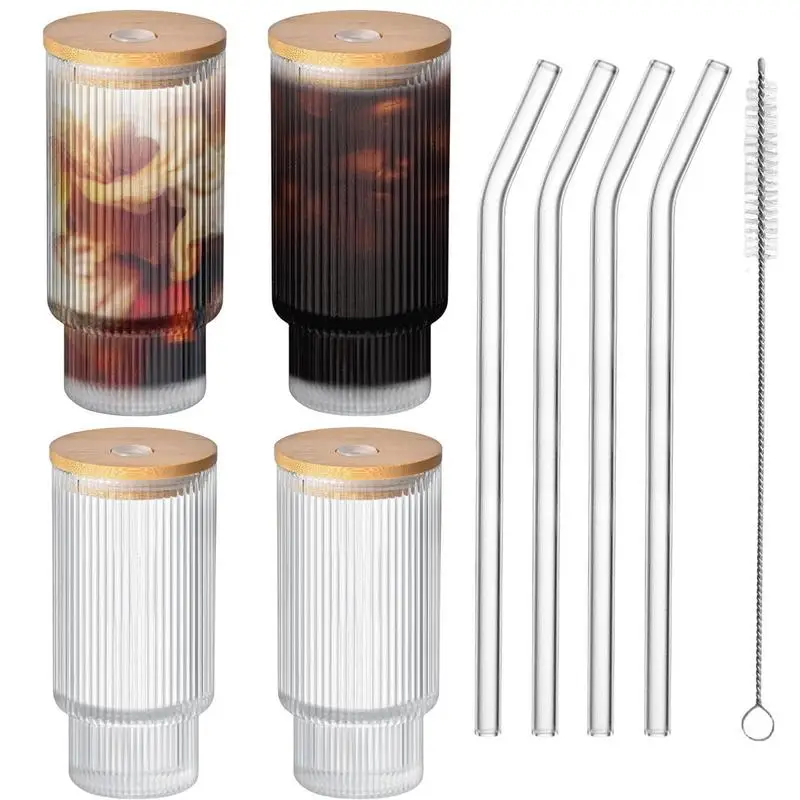 

Iced Coffee Cups With Cover Household Round Shaped Transparent Drinking Glass Handy Reusable Iced Coffee Glass Kitchen Accessory