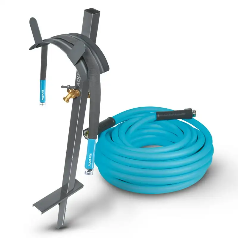 

50-Foot Hybrid Garden Hose + Stand W/ Lead-in Garden Watering Hose Tool