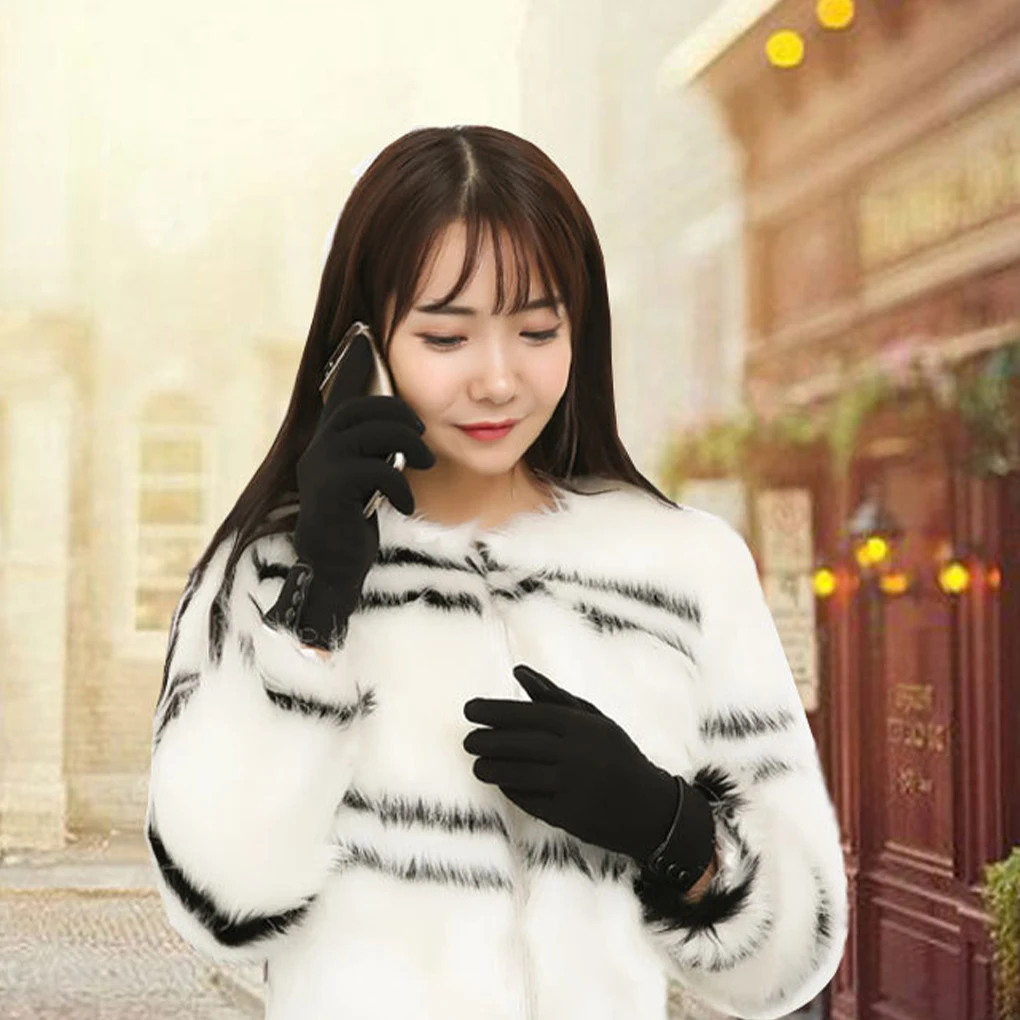 

Женские теплые перчатки 2 шт., зимние теплые велюровые перчатки, элегантные стильные спортивные варежки для сенсорного экрана, для верховой ...