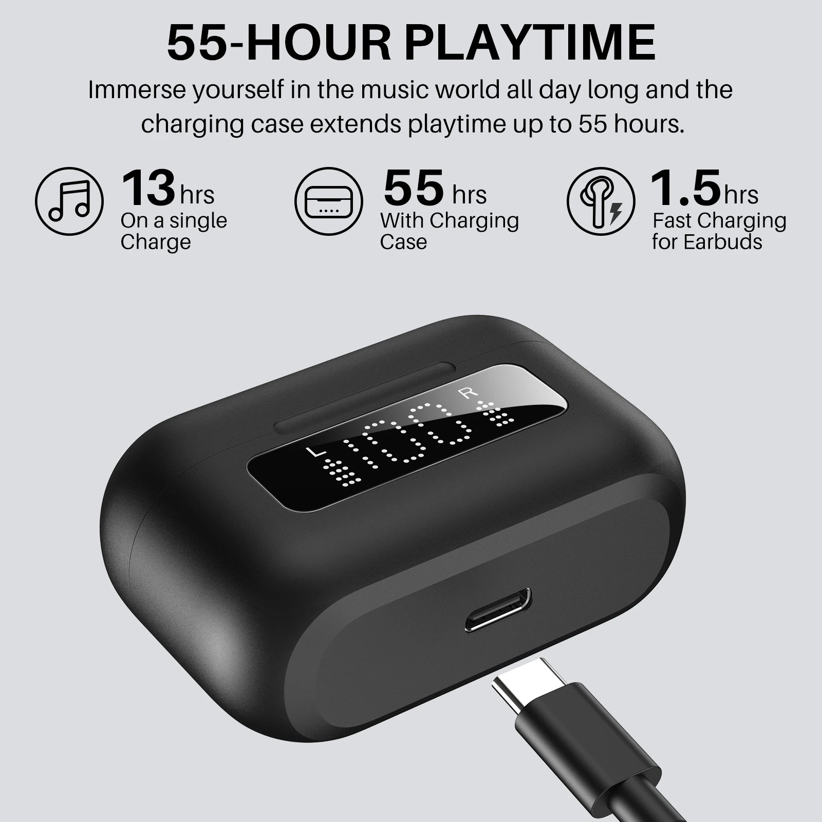 Фото Беспроводные наушники TOZO NC3, 45 дБ, Bluetooth-наушники с шумоподавлением, TWS-наушники, светодиодный дисплей, мощность 32 эквалайзера, поддержка приложения №4