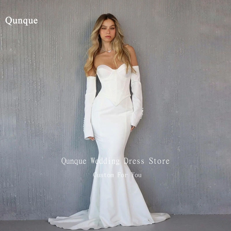 Qungkin Милая Русалка Свадебные платья с длинными рукавами и пуговицами