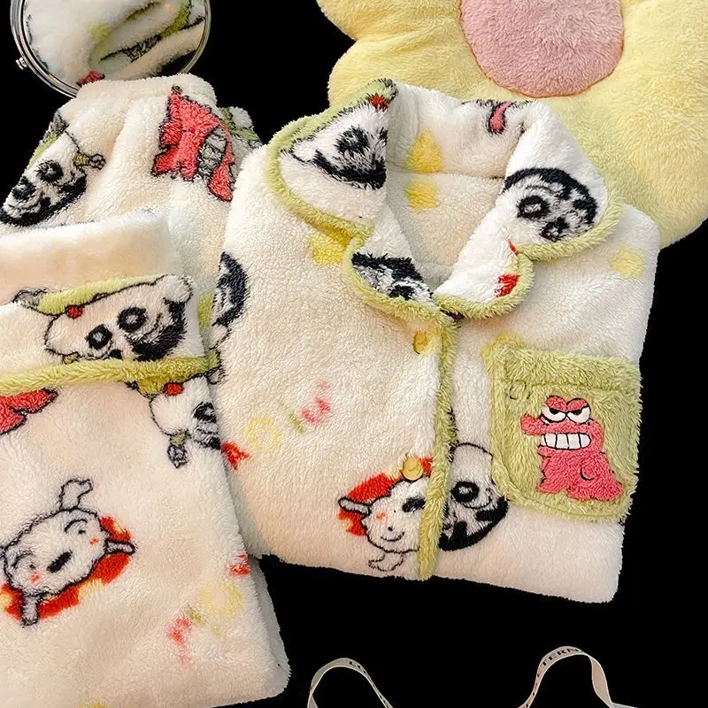 Осенне-зимний коралловый бархатный пижамный комплект Crayon Shin-Chan для девочек