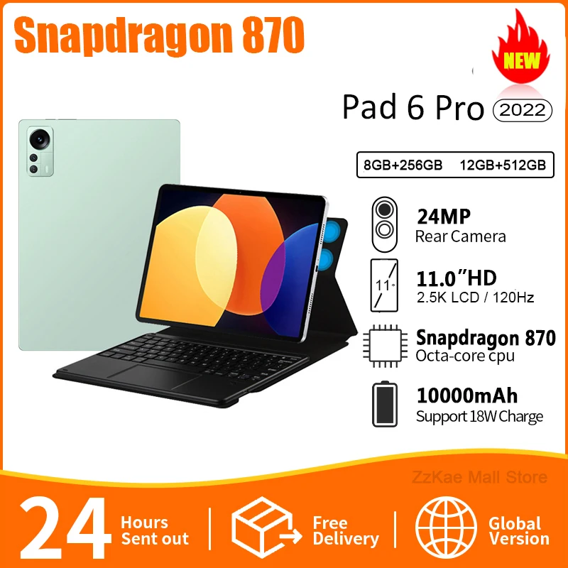 

World Premiere Pad 6 Pro Tablet Android Snapdragon 870 Tablets 11 Inch 120Hz WQHD+ Screen 12GB 512GB 10000mAh Battery 5G Tablete