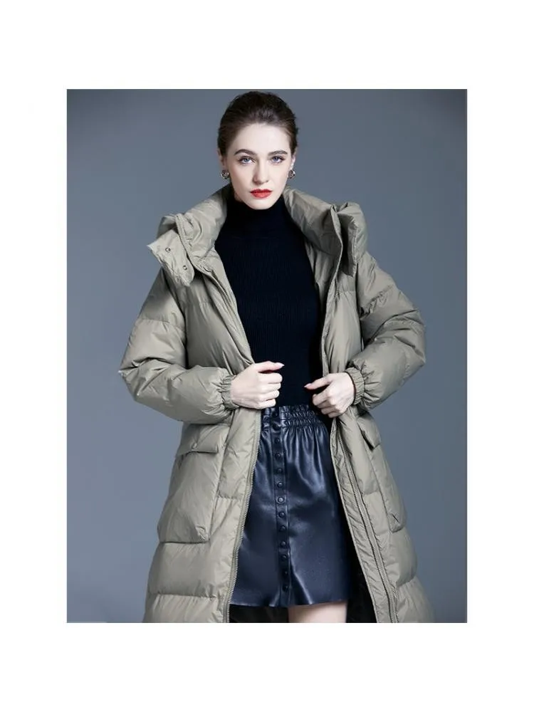 2022 Winter New Long Thicked BlackLoose Padded Bread Clothing Hooded 90 White Duck Down Coats Women Warmer Jackets