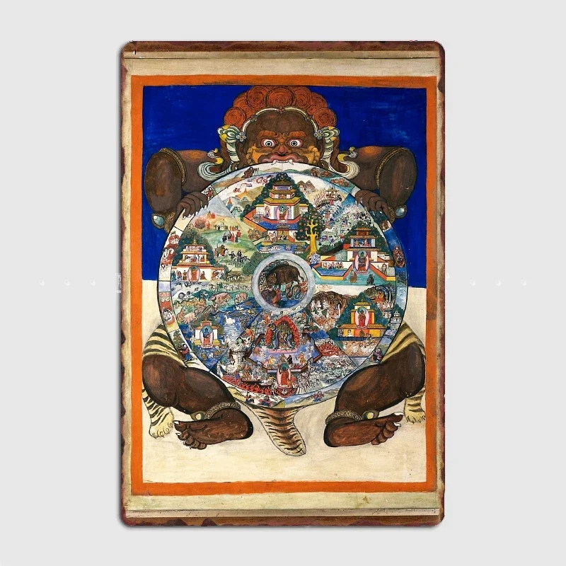 Тибетский буддийский постер колесо жизни металлический плакат украшение для